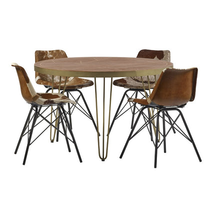 Bandung Dark Mango Wood and Gold Round Dining Table