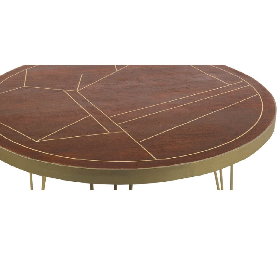 Bandung Dark Mango Wood and Gold Round Dining Table