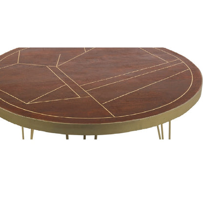 Bandung Dark Mango Wood and Gold Round Dining Table
