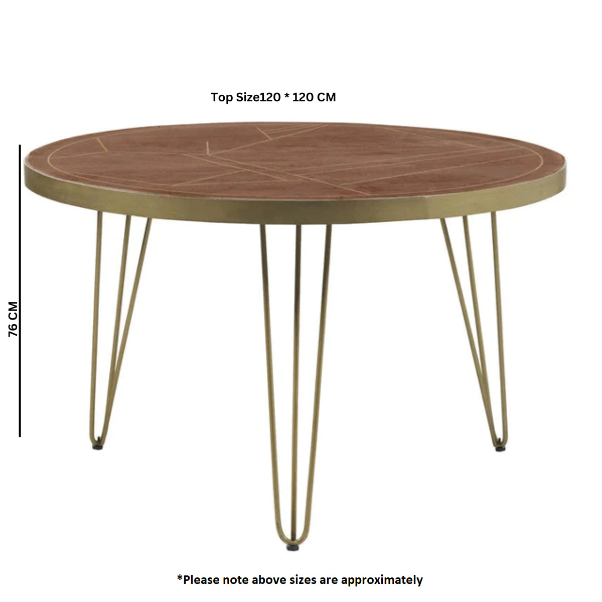 Bandung Dark Mango Wood and Gold Round Dining Table