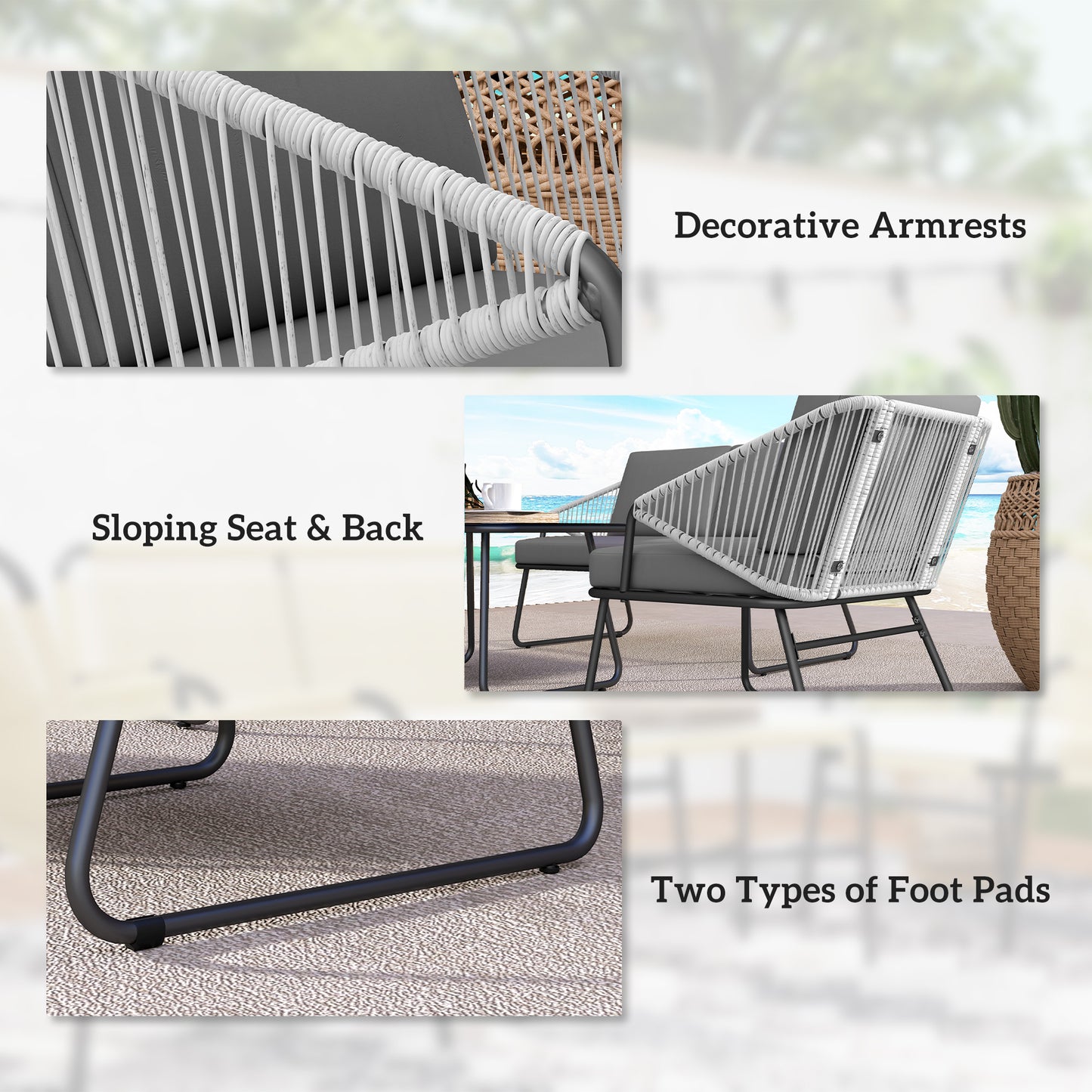Yoma Grey Rattan String 4 Seater Outdoor Sofa Set
