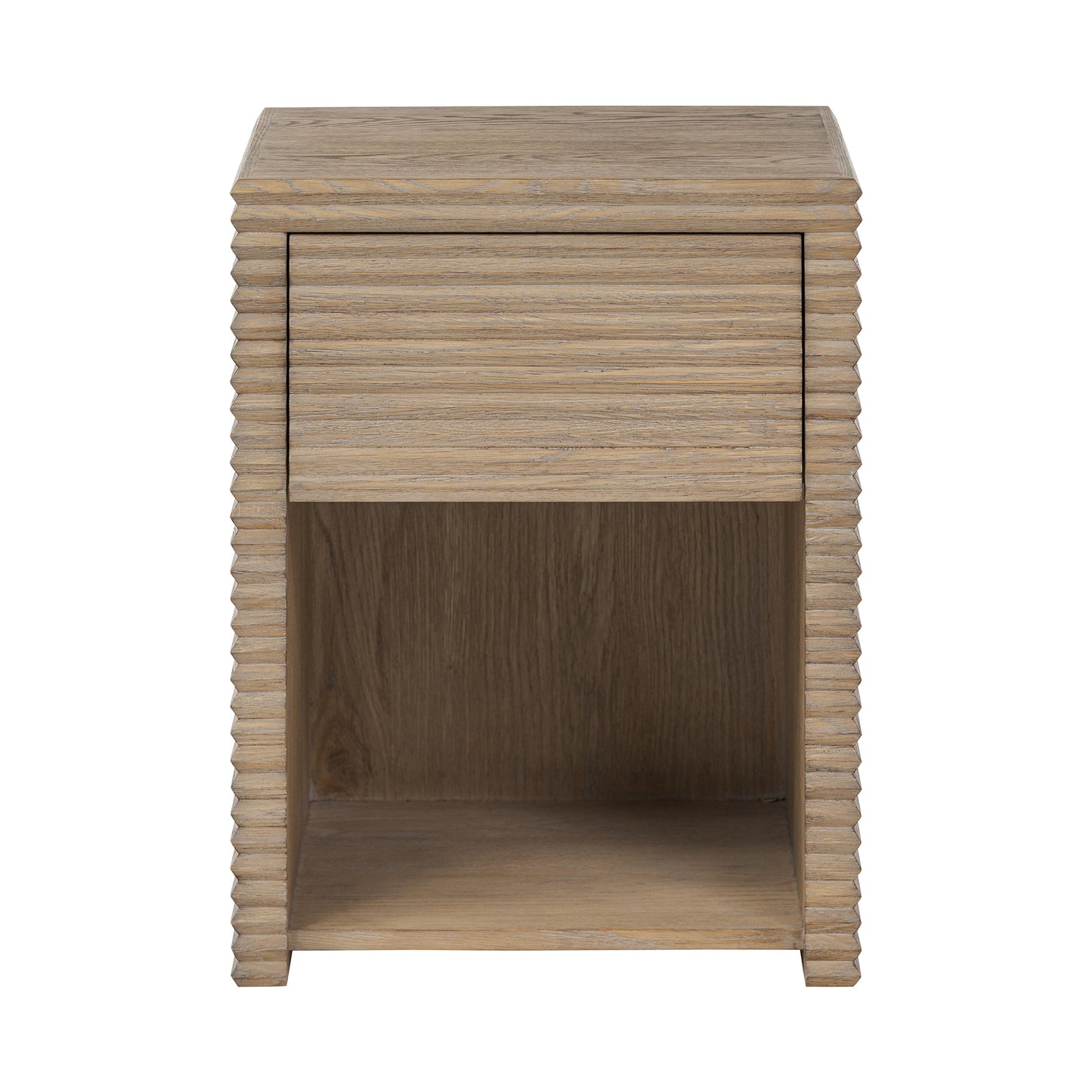 Mandarina Weathered Oak Ribbed One Drawer Bedside Table