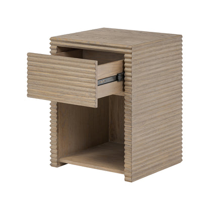 Mandarina Weathered Oak Ribbed One Drawer Bedside Table