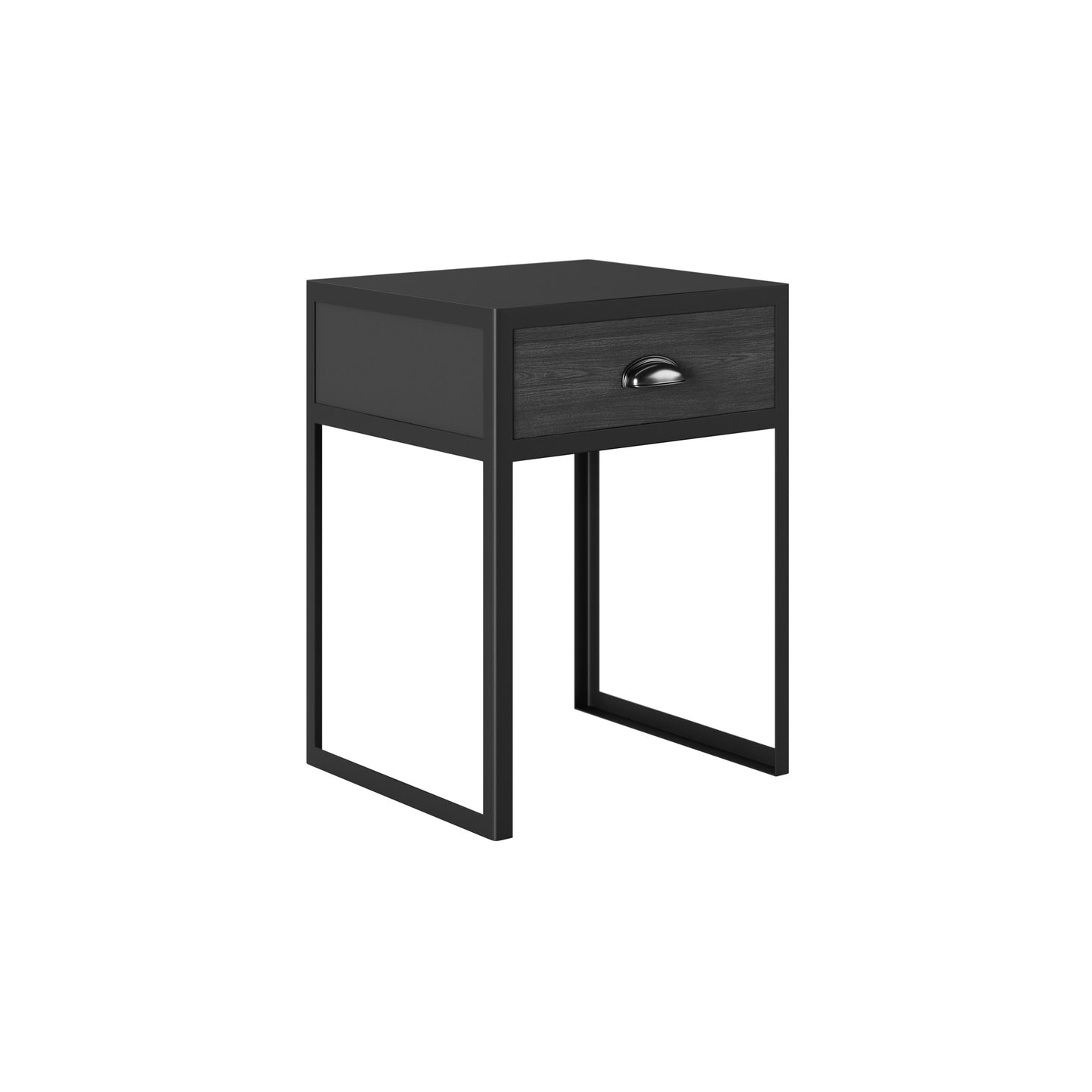 Rimini Slate Grey Oak and Black Bedside Table with Drawer