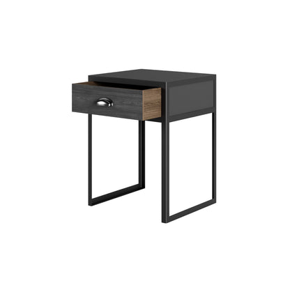 Rimini Slate Grey Oak and Black Bedside Table with Drawer