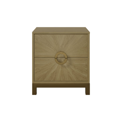 Ferrara Natural Oak Sunburst Bedside Table 2 Drawers