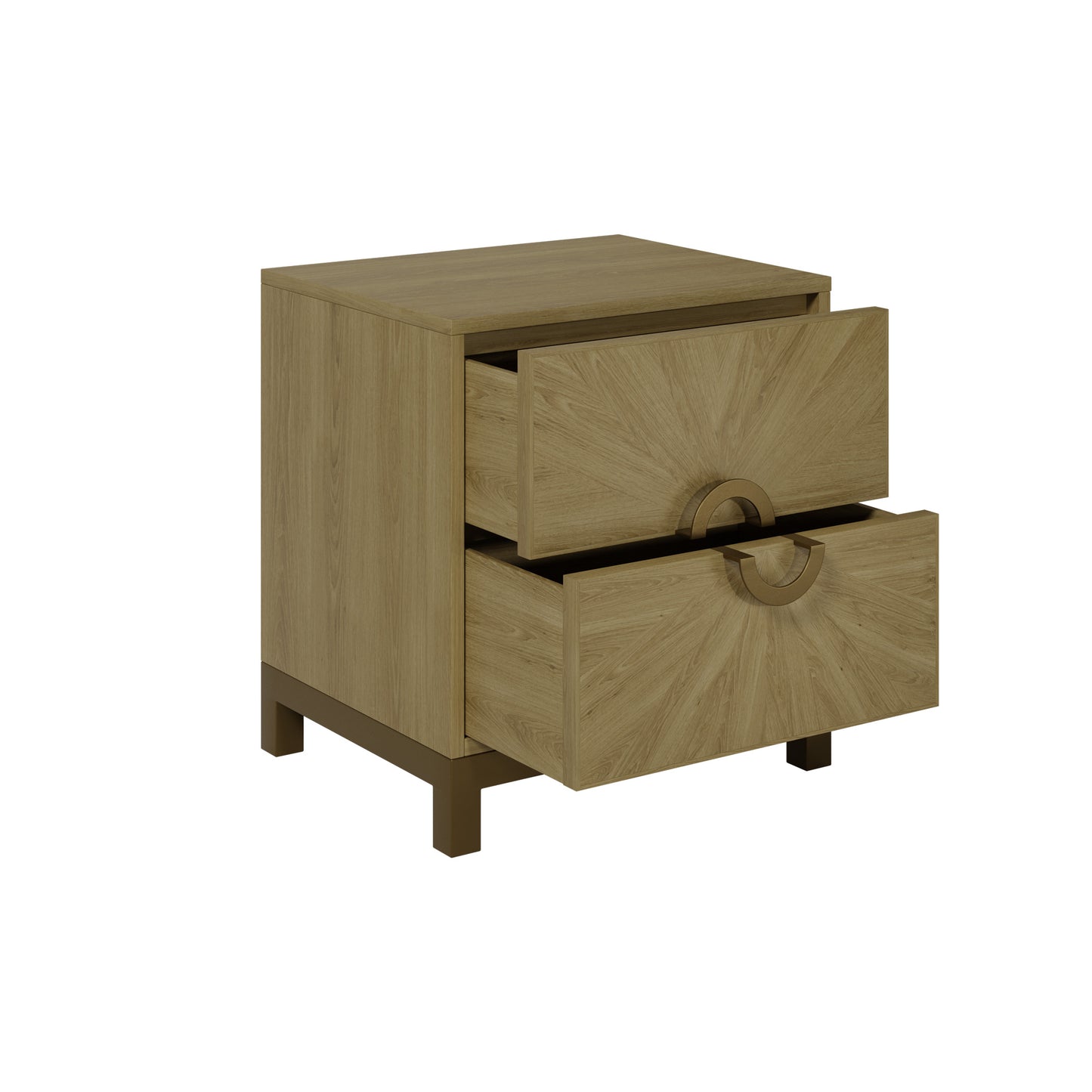 Ferrara Natural Oak Sunburst Bedside Table 2 Drawers