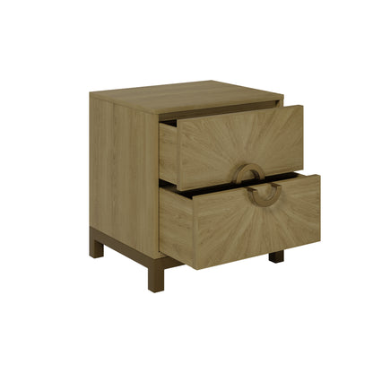 Ferrara Natural Oak Sunburst Bedside Table 2 Drawers