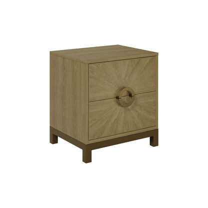 Ferrara Natural Oak Sunburst Bedside Table 2 Drawers