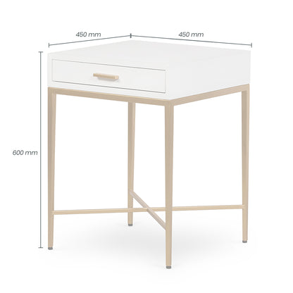 Ravenna White Gloss and Gold Bedside Table with Drawer
