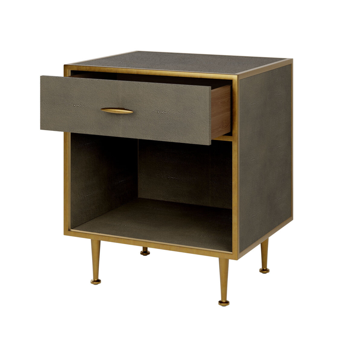 Verona Taupe Shagreen and Gold Bedside Table