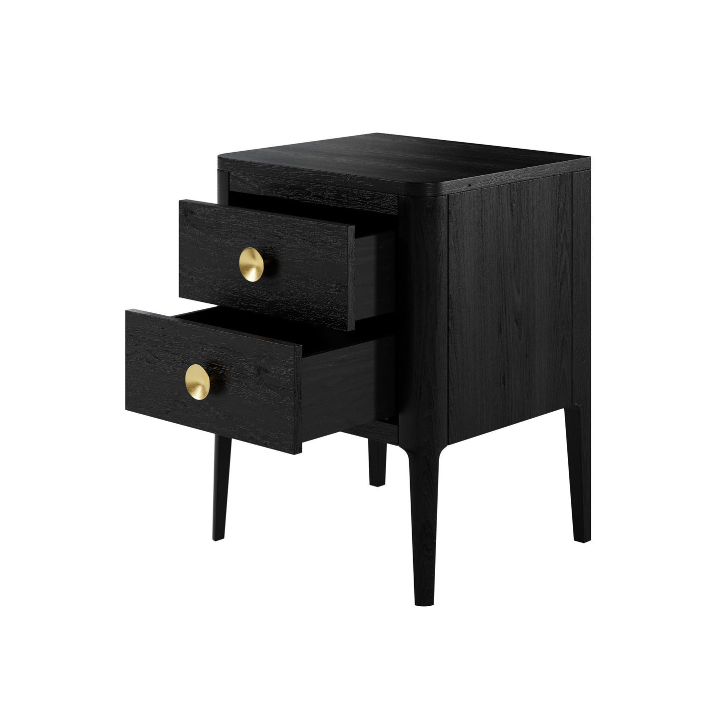 Bologna Black Oak and Brass Two Drawer Bedside Table
