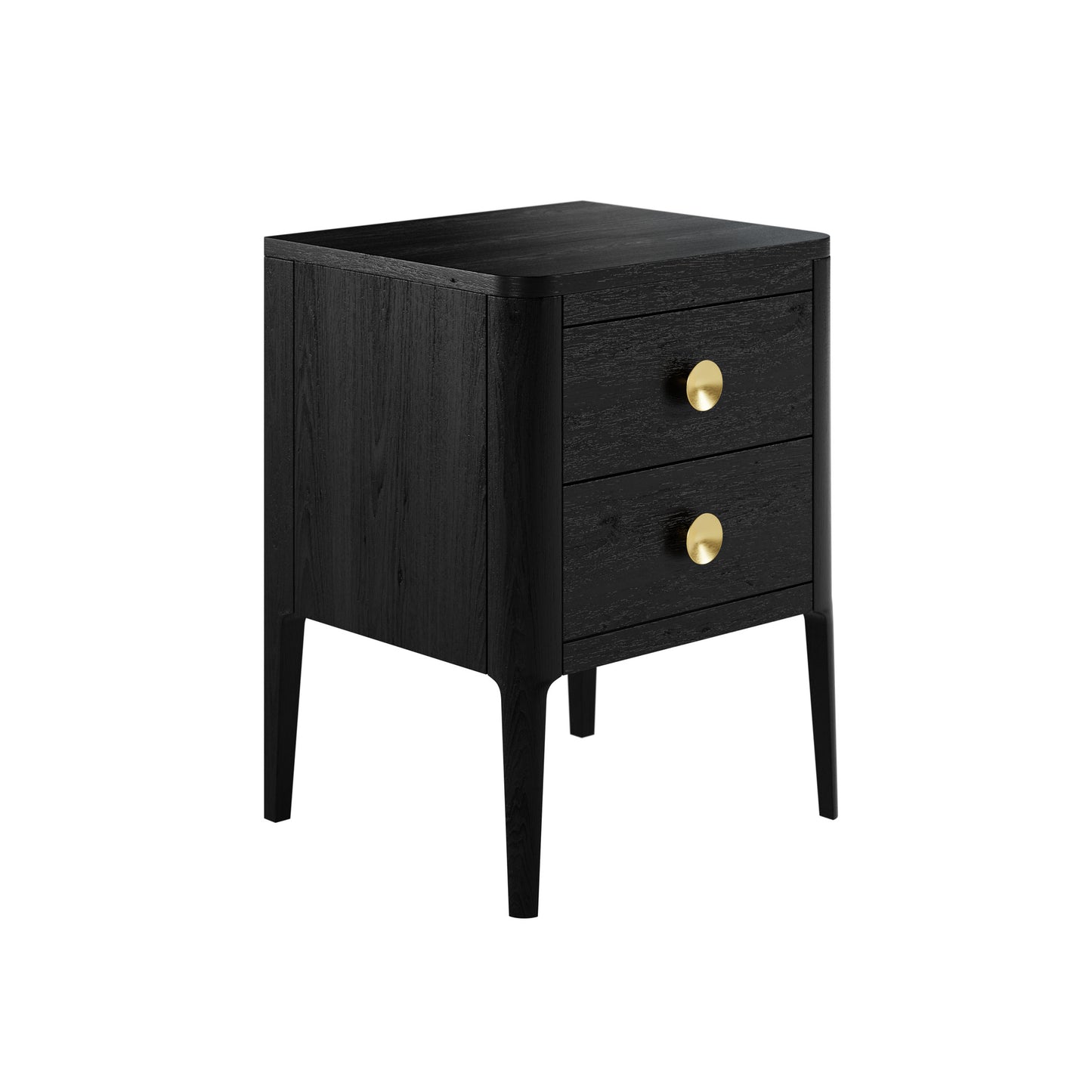 Bologna Black Oak and Brass Two Drawer Bedside Table