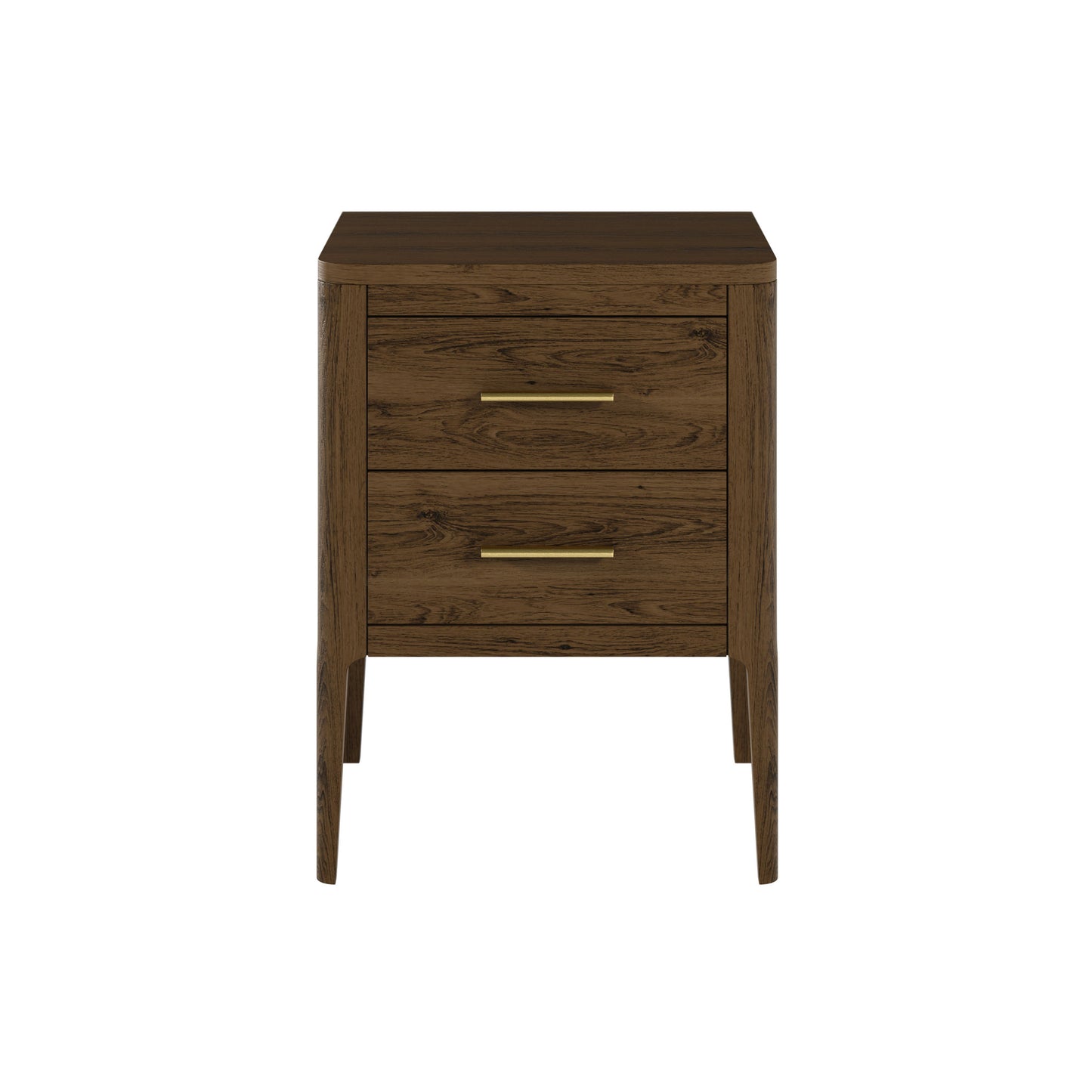 Modena Walnut Oak and Brass Two Drawer Bedside Table