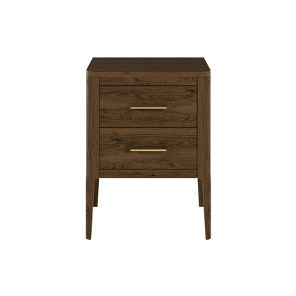 Modena Walnut Oak and Brass Two Drawer Bedside Table