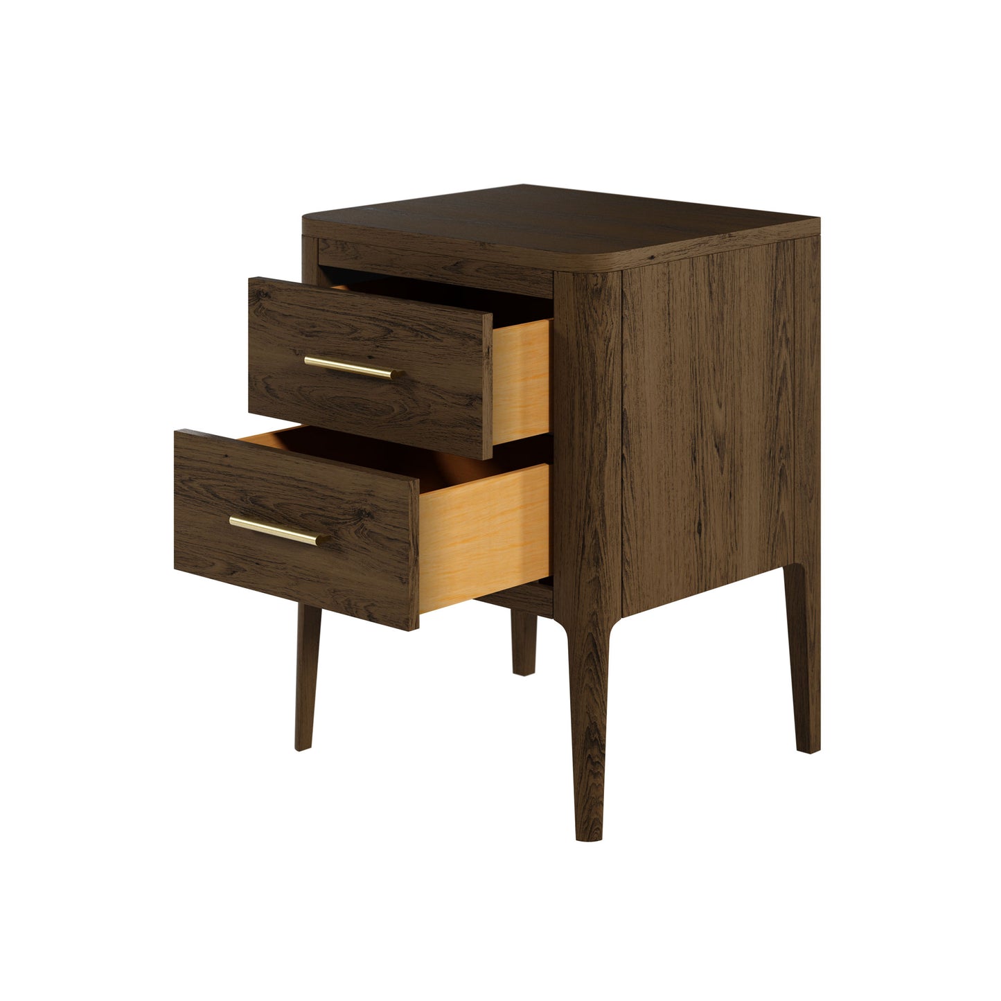 Modena Walnut Oak and Brass Two Drawer Bedside Table