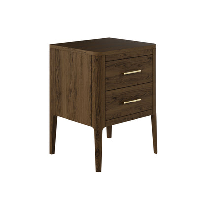 Modena Walnut Oak and Brass Two Drawer Bedside Table