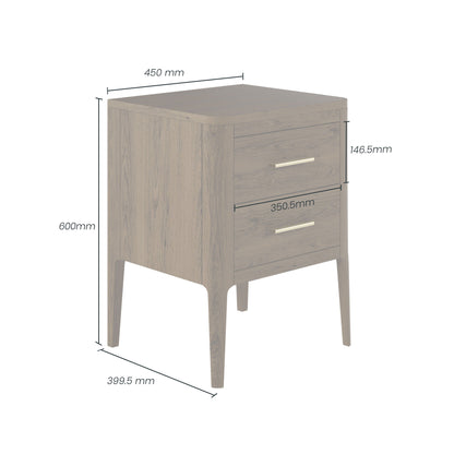 Modena Walnut Oak and Brass Two Drawer Bedside Table