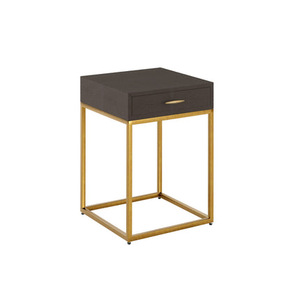 Mandalo Brown Shagreen and Brass 1 Drawer Side Table
