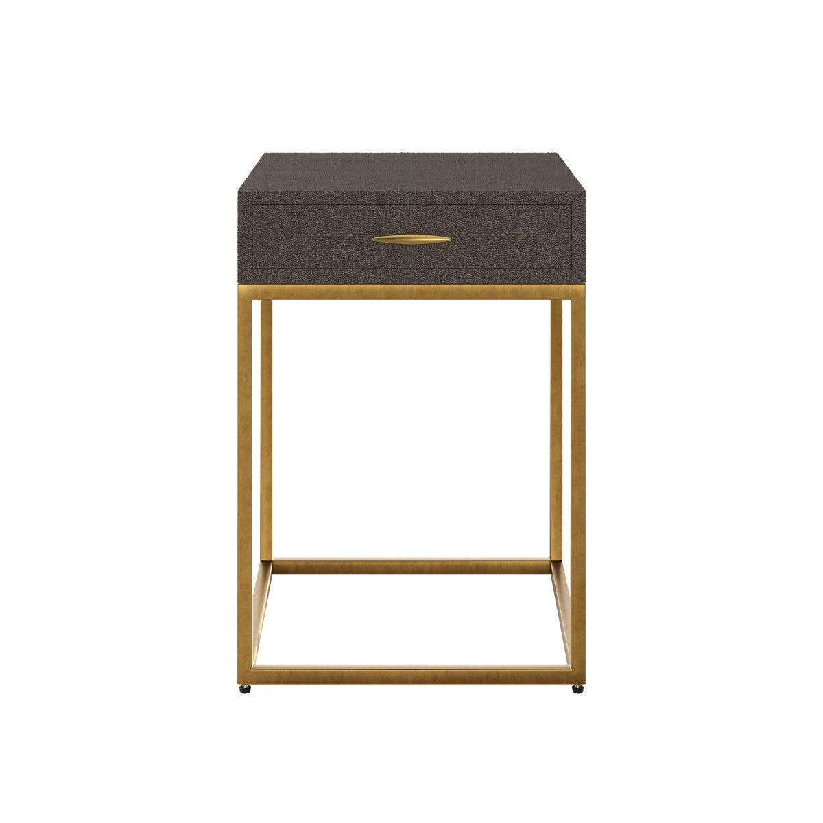 Mandalo Brown Shagreen and Brass 1 Drawer Side Table