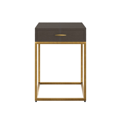 Mandalo Brown Shagreen and Brass 1 Drawer Side Table