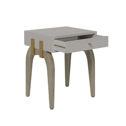 Cordoba Taupe Textured and Brass Bedside Table with Drawer