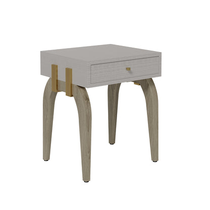Cordoba Taupe Textured and Brass Bedside Table with Drawer