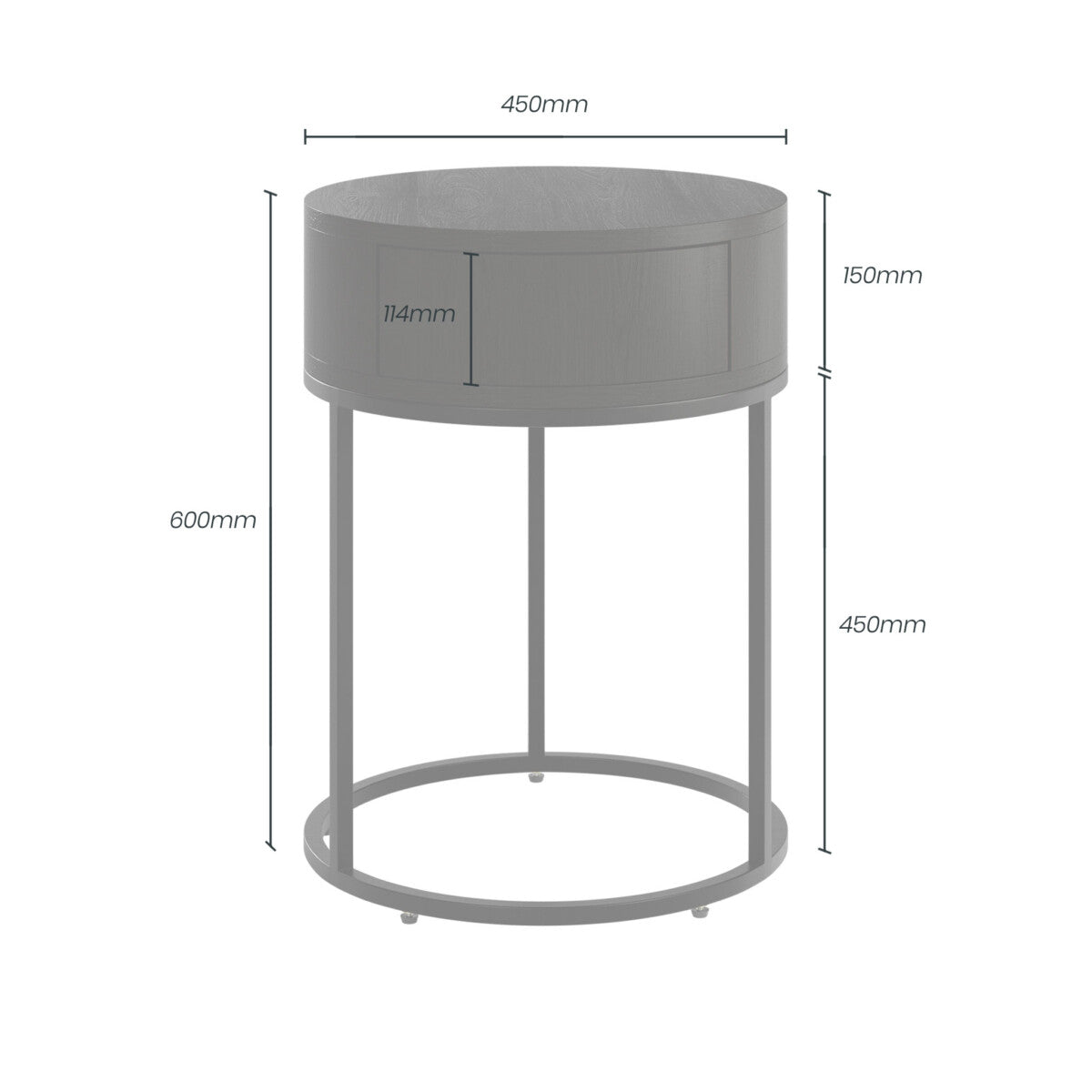 Allegro Black Oak and Metal Round Bedside Table with Drawer