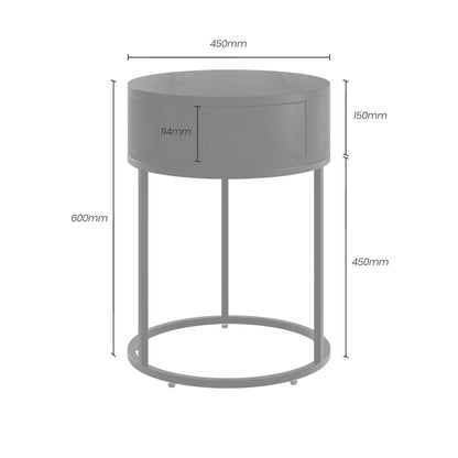Allegro Black Oak and Metal Round Bedside Table with Drawer