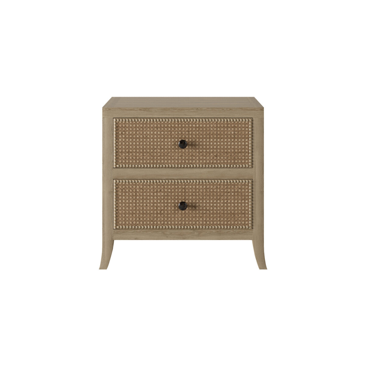 Toscana Grey Aged Oak & Rattan 2 Drawer Bedside Table