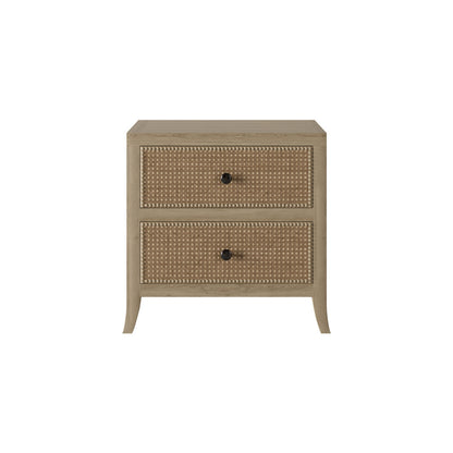 Toscana Grey Aged Oak & Rattan 2 Drawer Bedside Table