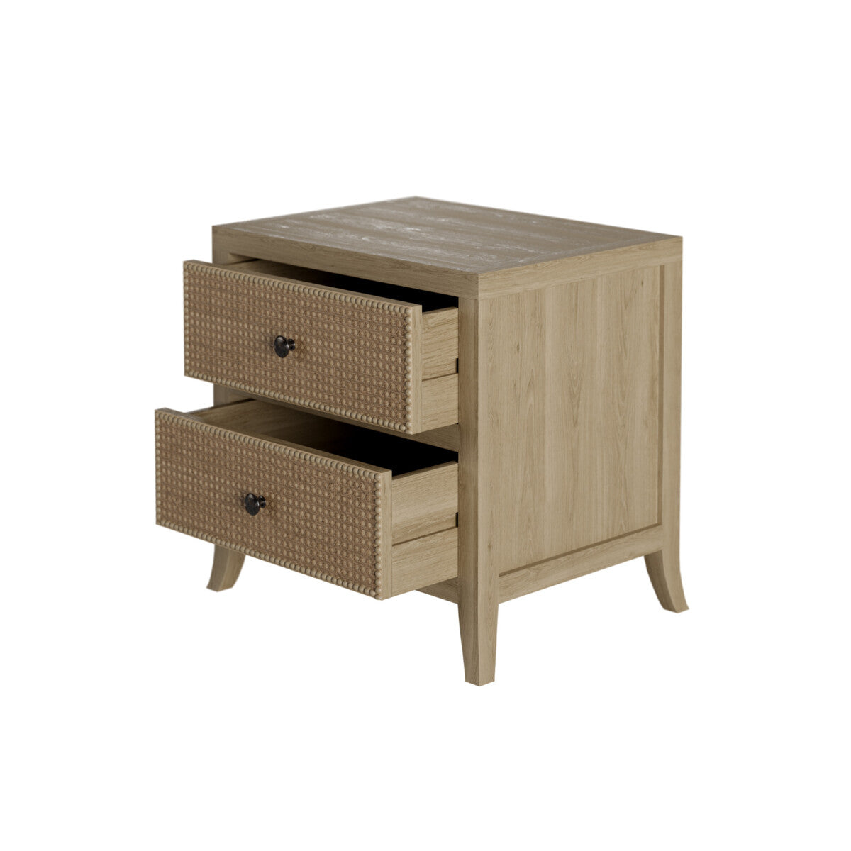 Toscana Grey Aged Oak & Rattan 2 Drawer Bedside Table