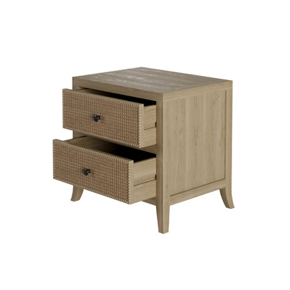 Toscana Grey Aged Oak & Rattan 2 Drawer Bedside Table