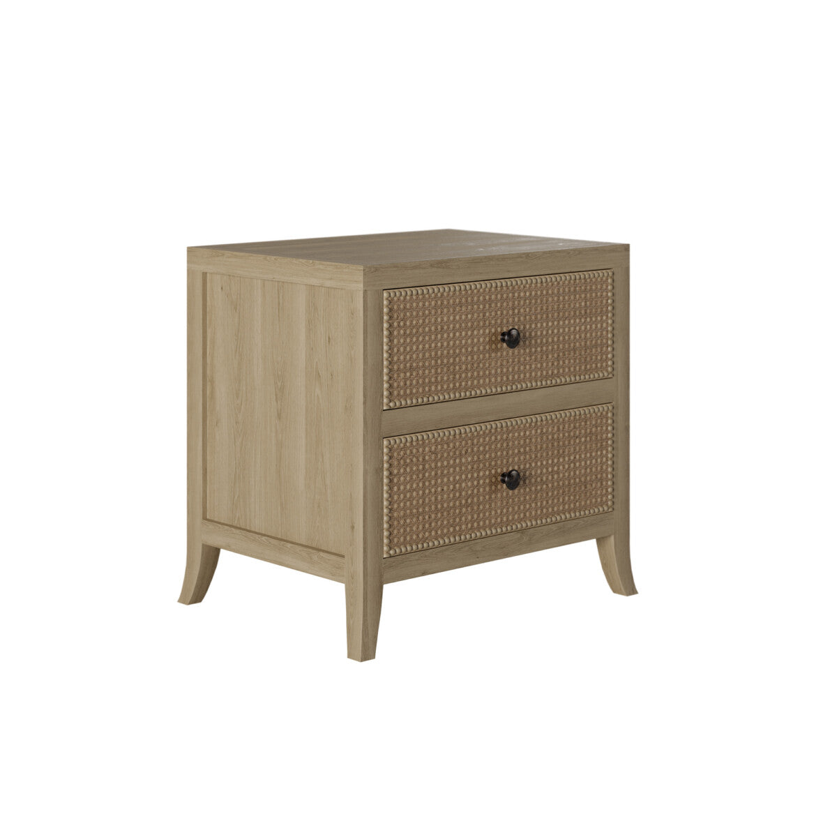 Toscana Grey Aged Oak & Rattan 2 Drawer Bedside Table