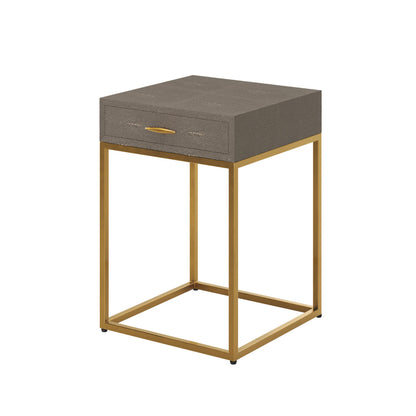 Mandalo Taupe Shagreen and Brass One Drawer Side Table