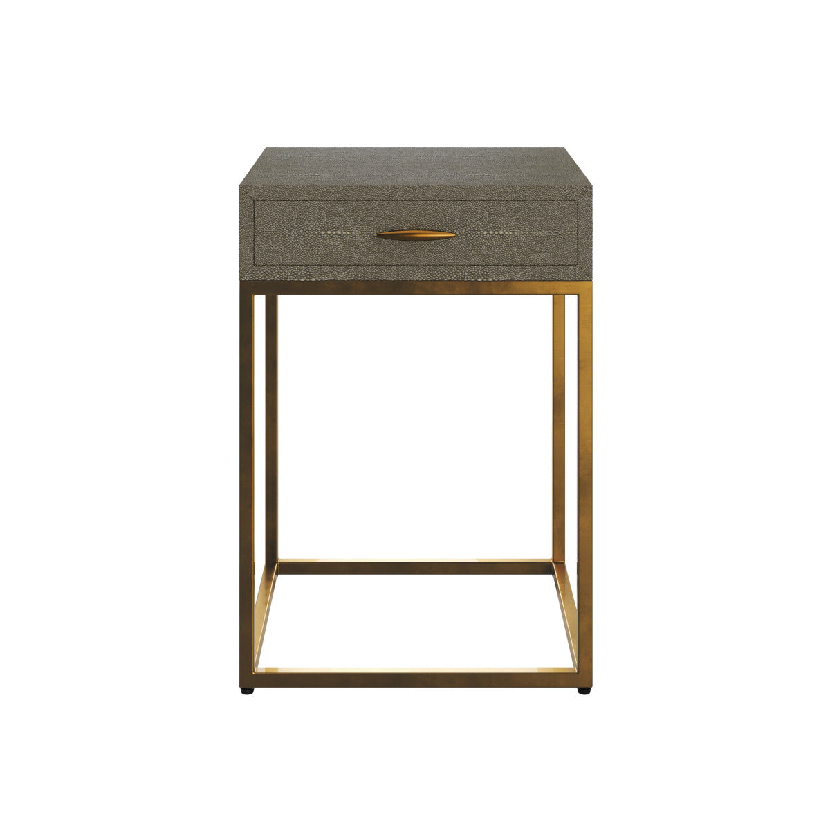 Mandalo Taupe Shagreen and Brass One Drawer Side Table