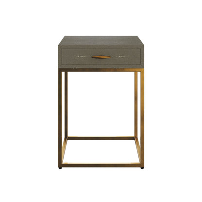 Mandalo Taupe Shagreen and Brass One Drawer Side Table