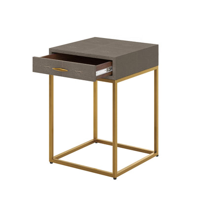 Mandalo Taupe Shagreen and Brass One Drawer Side Table