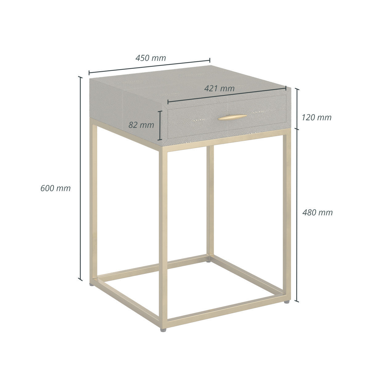 Mandalo Taupe Shagreen and Brass One Drawer Side Table