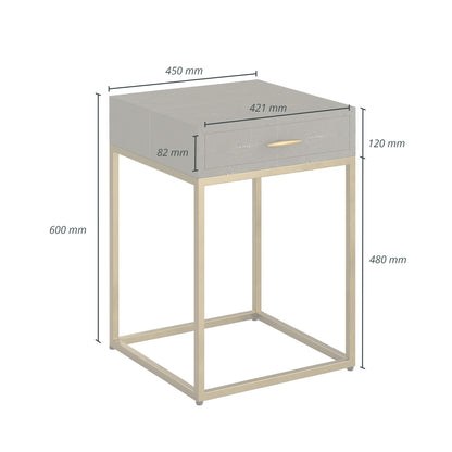 Mandalo Taupe Shagreen and Brass One Drawer Side Table