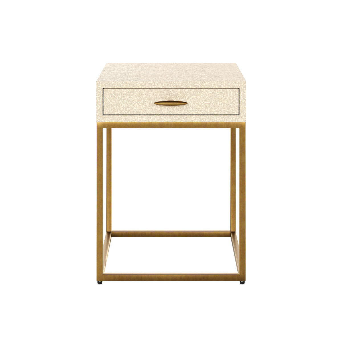 Belluno Ivory Shagreen and Antique Brass Bedside Table with Drawer