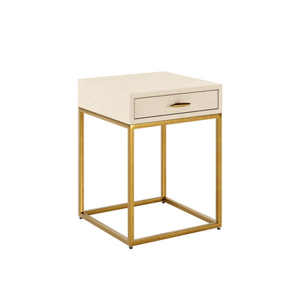 Belluno Ivory Shagreen and Antique Brass Bedside Table with Drawer