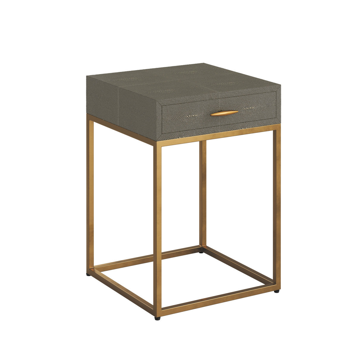 Mandalo Taupe Shagreen and Brass One Drawer Side Table