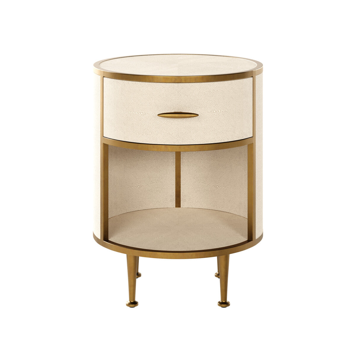 Treviso Ivory Faux Shagreen Round Bedside Table with Drawer