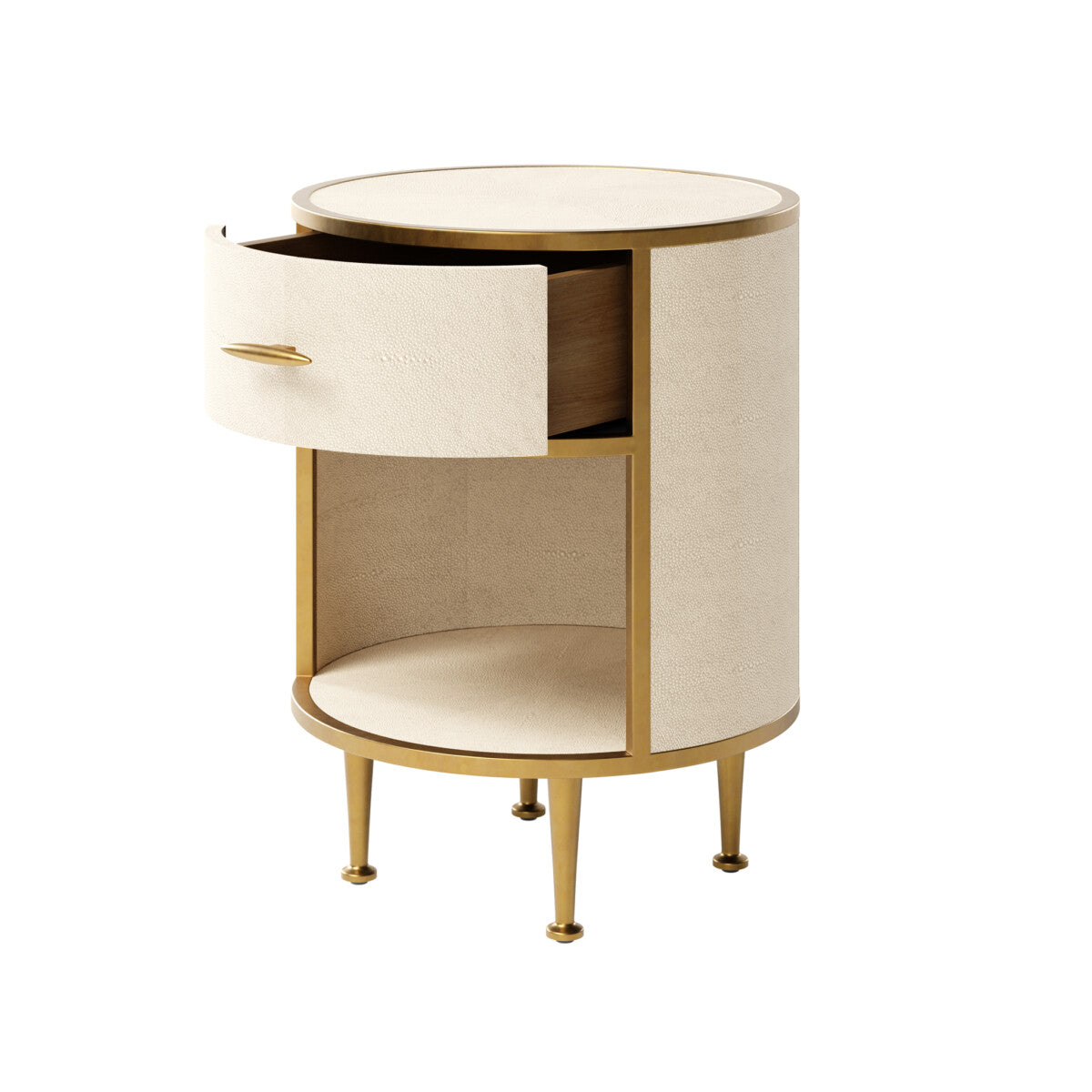 Treviso Ivory Faux Shagreen Round Bedside Table with Drawer