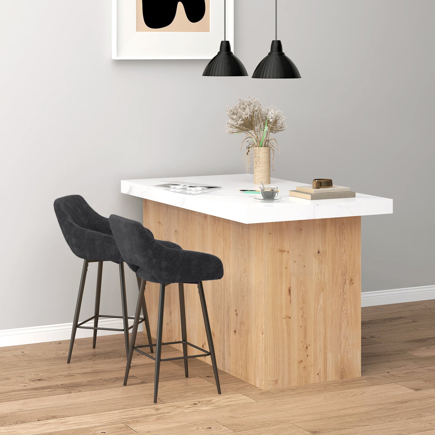 Hanirattu Velvet Dark Grey Bar Stools Set Of 2 With Soft Touch Upholstery And Footrests