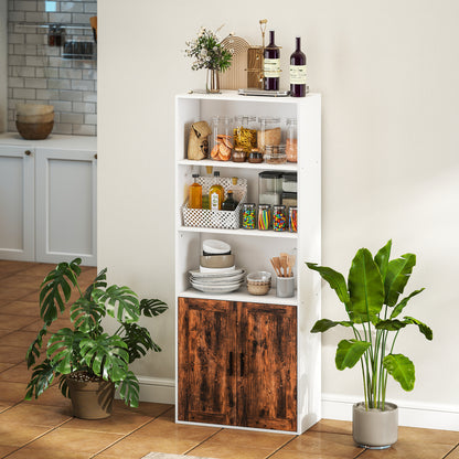 Selofi Wood Rustic Brown 5 Tier Bookcase With Adjustable Shelving