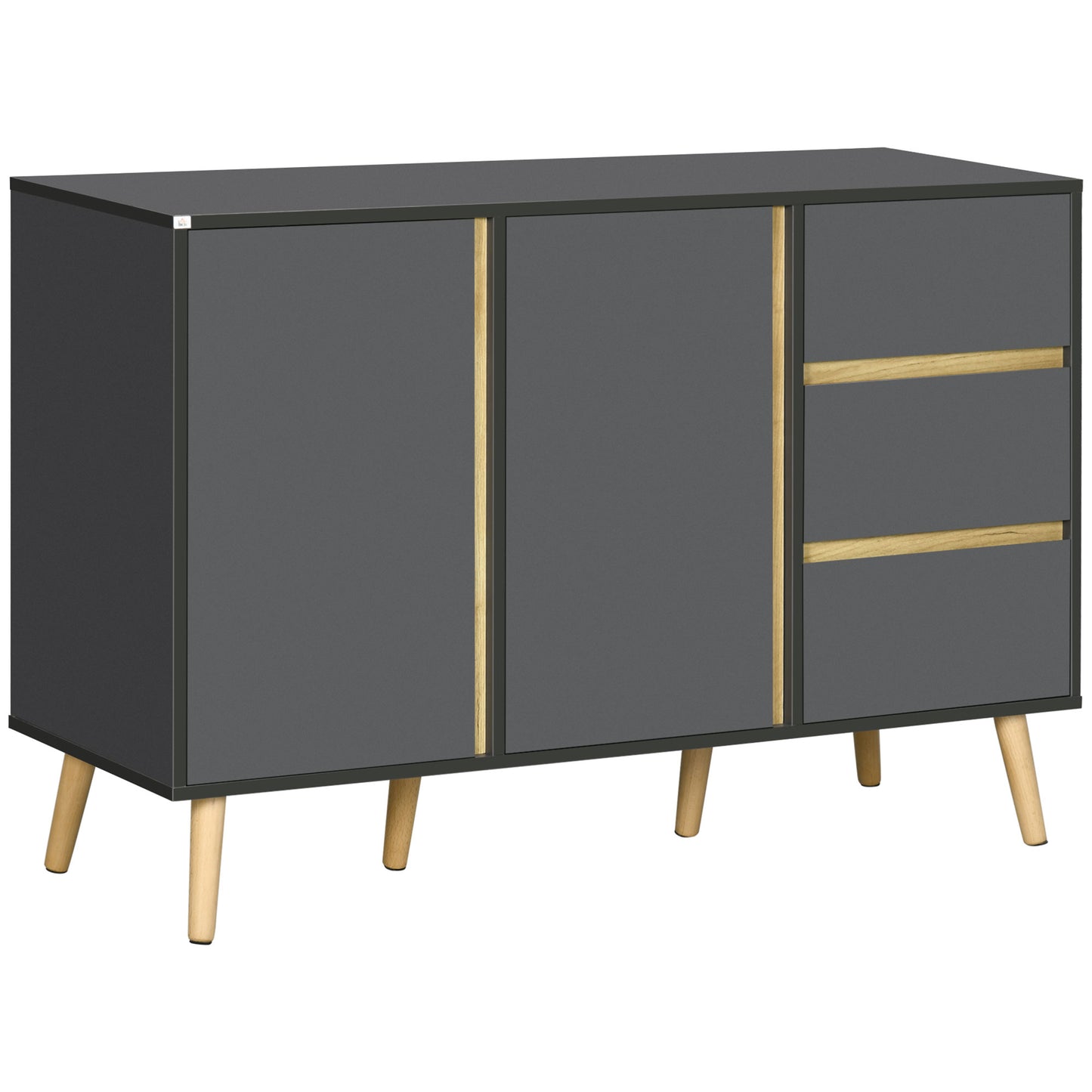 Sola Vela Dark Grey Sideboard Double Doors 3 Drawers And Shelves
