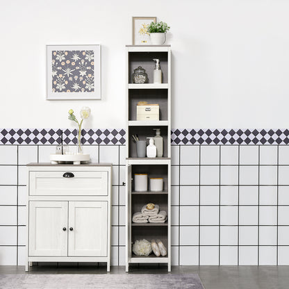 Hanaka Bathroom Furniture Set With 6 Tier Tall Cabinet Floor Storage And Under Sink Unit Antique White