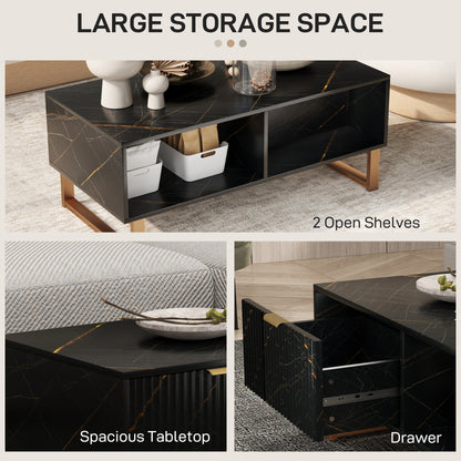 Neva Wooden Black Marble Effect Coffee Table With Integrated Storage